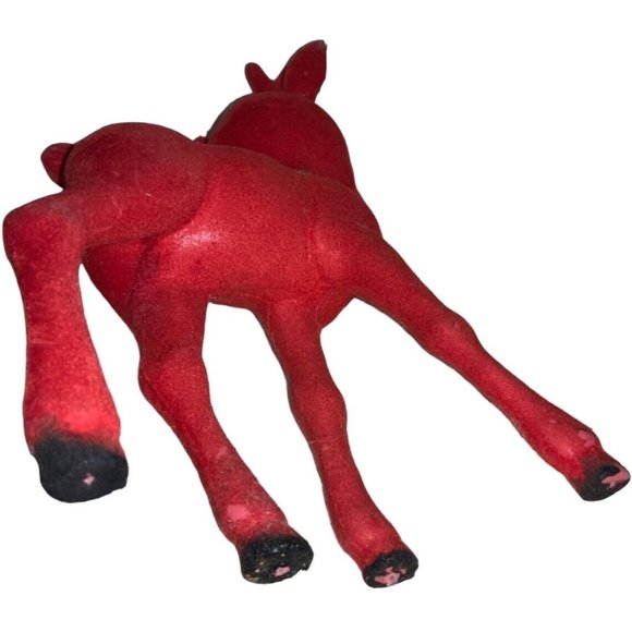 Red Flocked Felt Christmas Reindeer 2 Vintage Deer - Picture 11 of 16